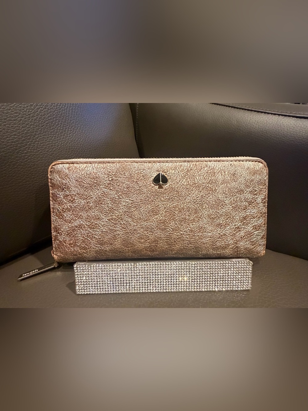 Kate Spade Metallic Rose Gold Cheetah Print Zip Wallet